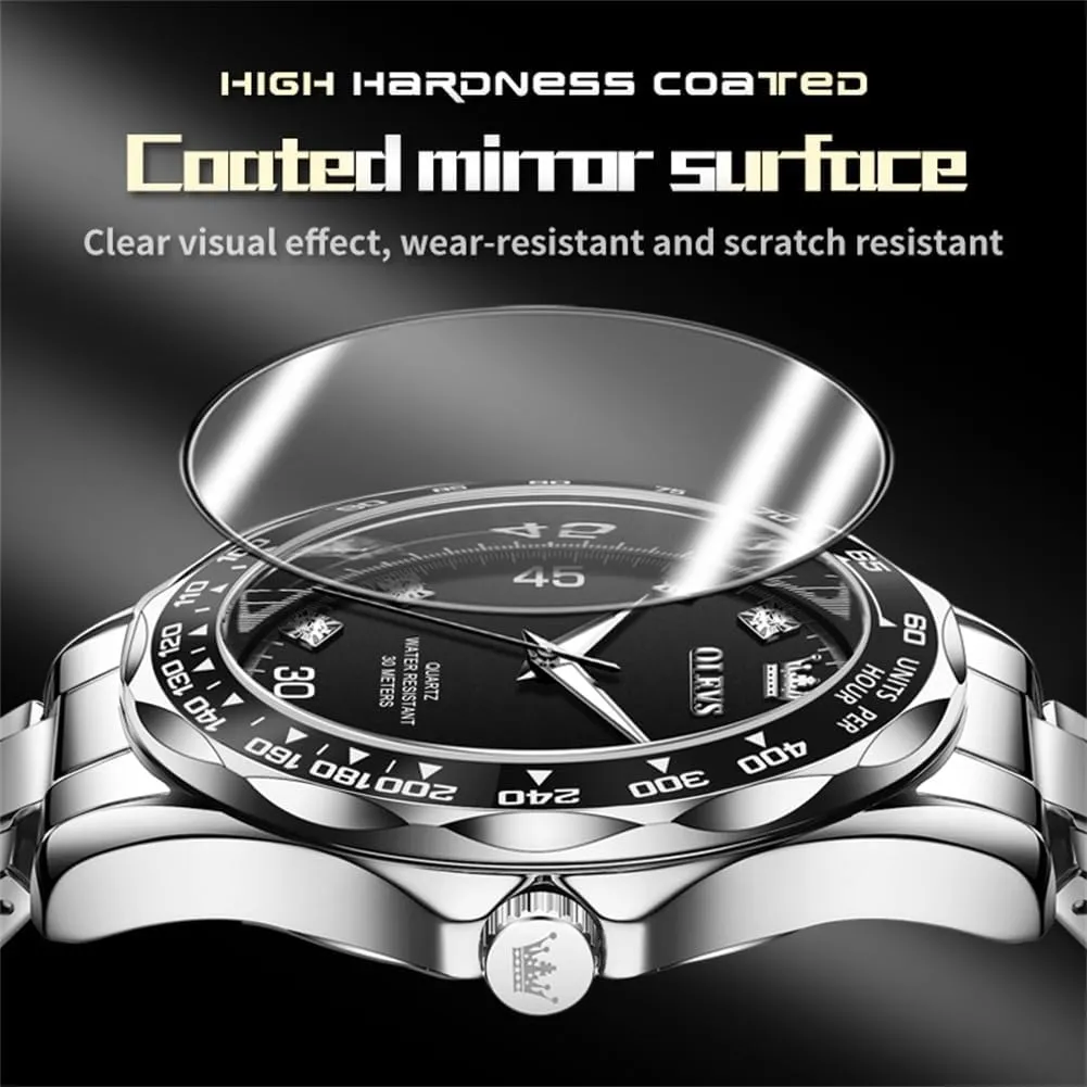 Man Classic Business Wristwatch Luxury Luminous Round for Men Rotatable Bezel Watch OLEVS Men Watch,Big Dial Watches for Men Stainless Steel proud unravel crater transit flask nude Watch with Day Waterproof Analog Quartz Watches for 