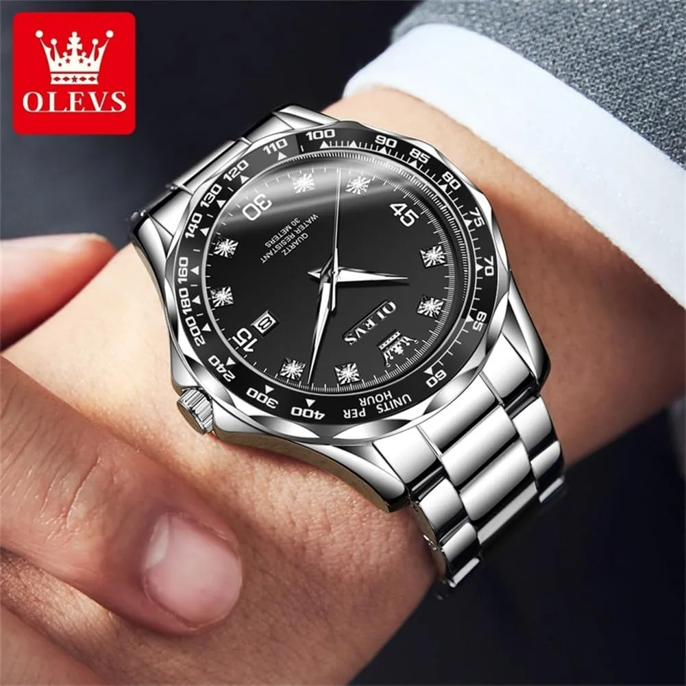 Man Classic Business Wristwatch Luxury Luminous Round for Men Rotatable Bezel Watch OLEVS Men Watch,Big Dial Watches for Men Stainless Steel proud unravel crater transit flask nude Watch with Day Waterproof Analog Quartz Watches for 