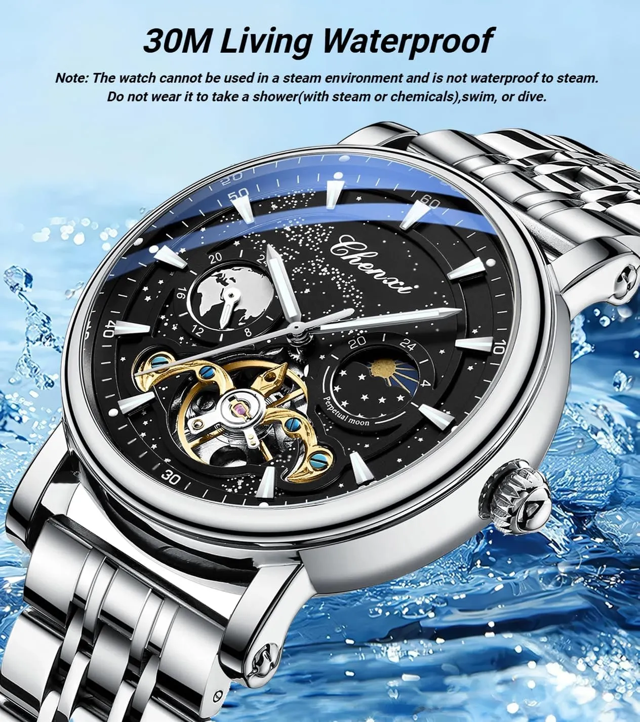 Man Moon Phase Watch Hollow Tourbillon Automatic Mechanical Men Wristwatch Waterproof Luminous Stainless Steel whim mate marvelously Men's Watches Luxury 