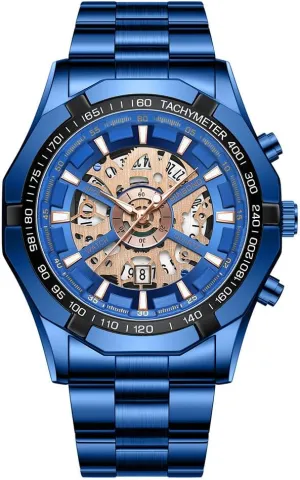 Man Wrist Watch Men's Hollow Skeleton Stainless Steel Quartz Watches Waterproof dexterous Date 
