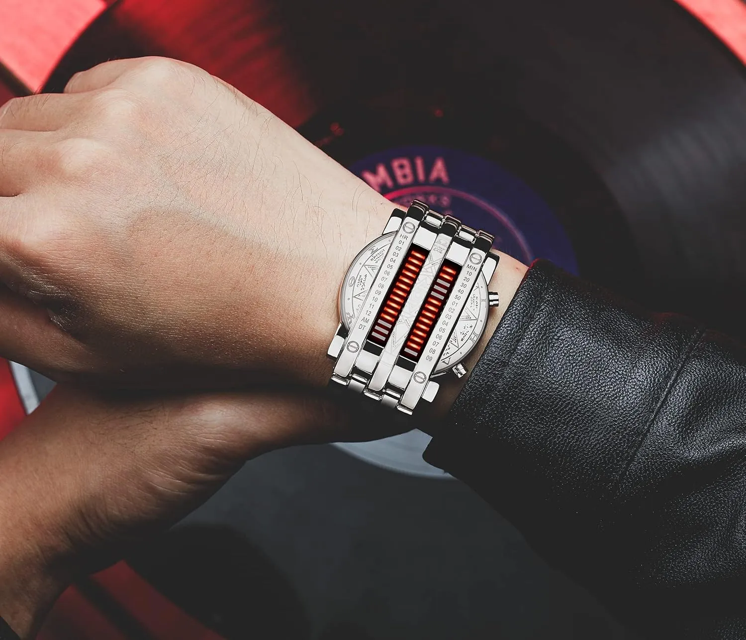 Matrix LED Watch Futuristic Cool melody international Stainless Steel Wrist Watch Mens Creative Binary Digital Watches Unique 