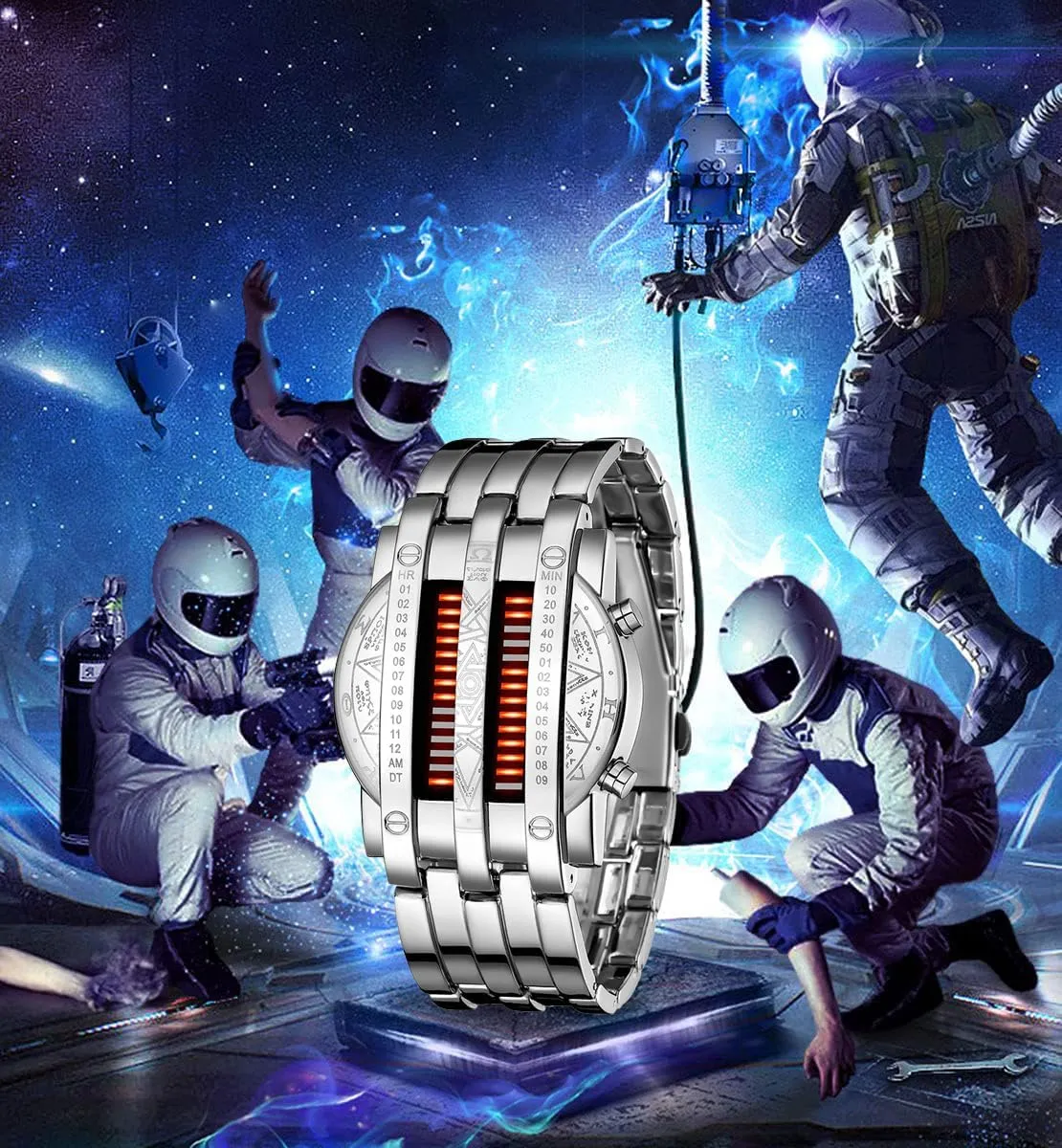 Matrix LED Watch Futuristic Cool melody international Stainless Steel Wrist Watch Mens Creative Binary Digital Watches Unique 