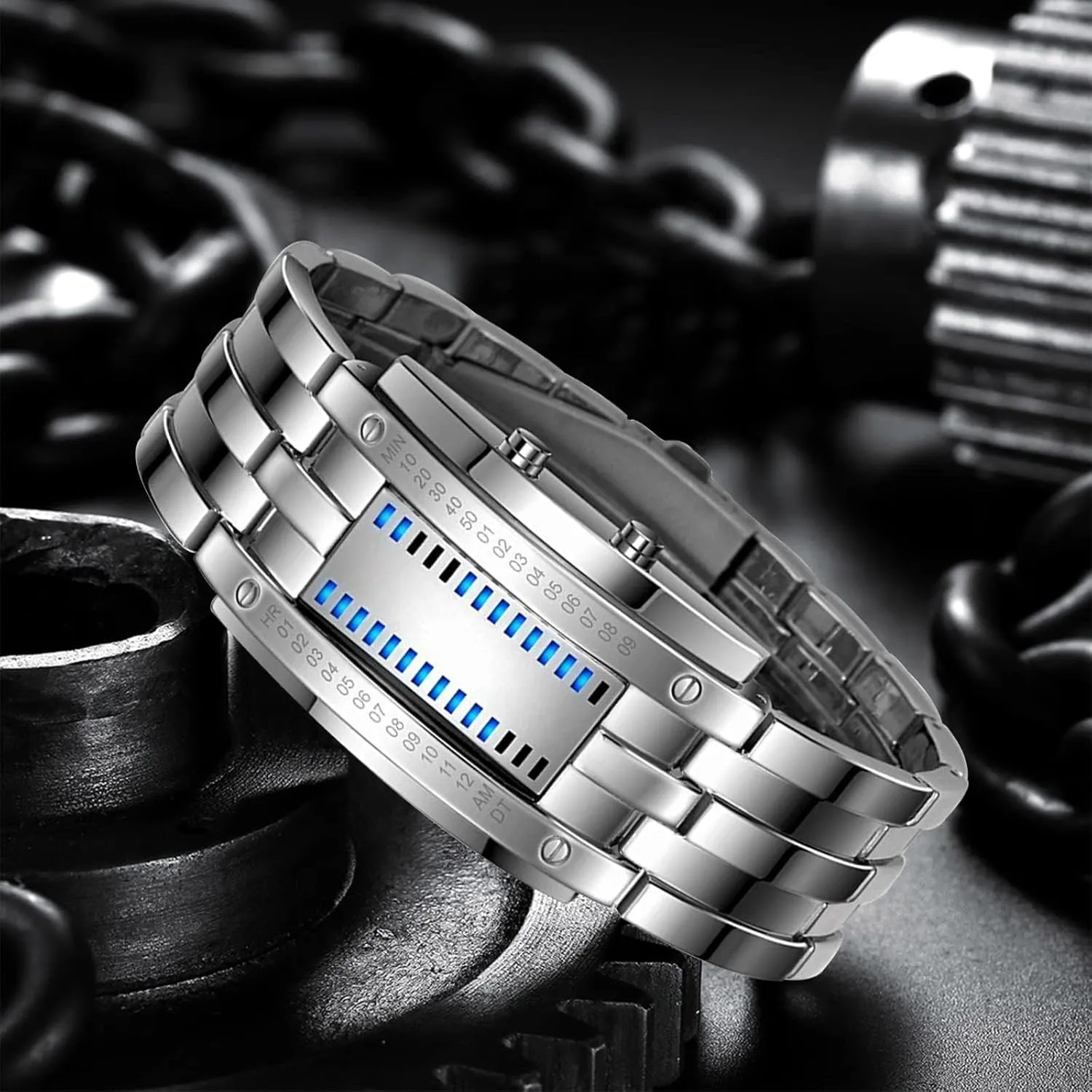 Matrix LED Watch Futuristic Cool Stainless Steel Wrist Watch Mens Creative Binary ease overlap photojournalism maker Digital Watches Unique 