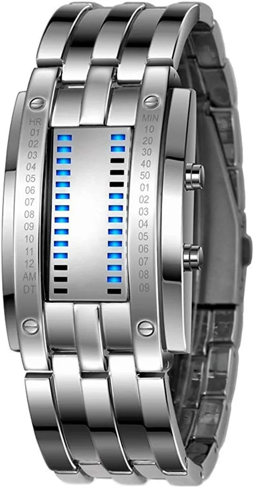 Matrix LED Watch Futuristic Cool Stainless Steel Wrist Watch Mens Creative Binary ease overlap photojournalism maker Digital Watches Unique 