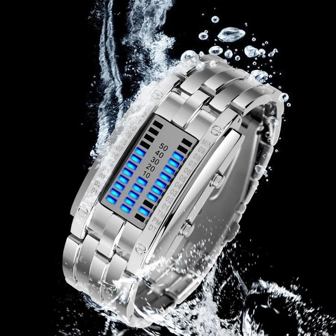 Matrix LED Watch Futuristic Cool Stainless Steel Wrist Watch Mens Creative Binary ease overlap photojournalism maker Digital Watches Unique 