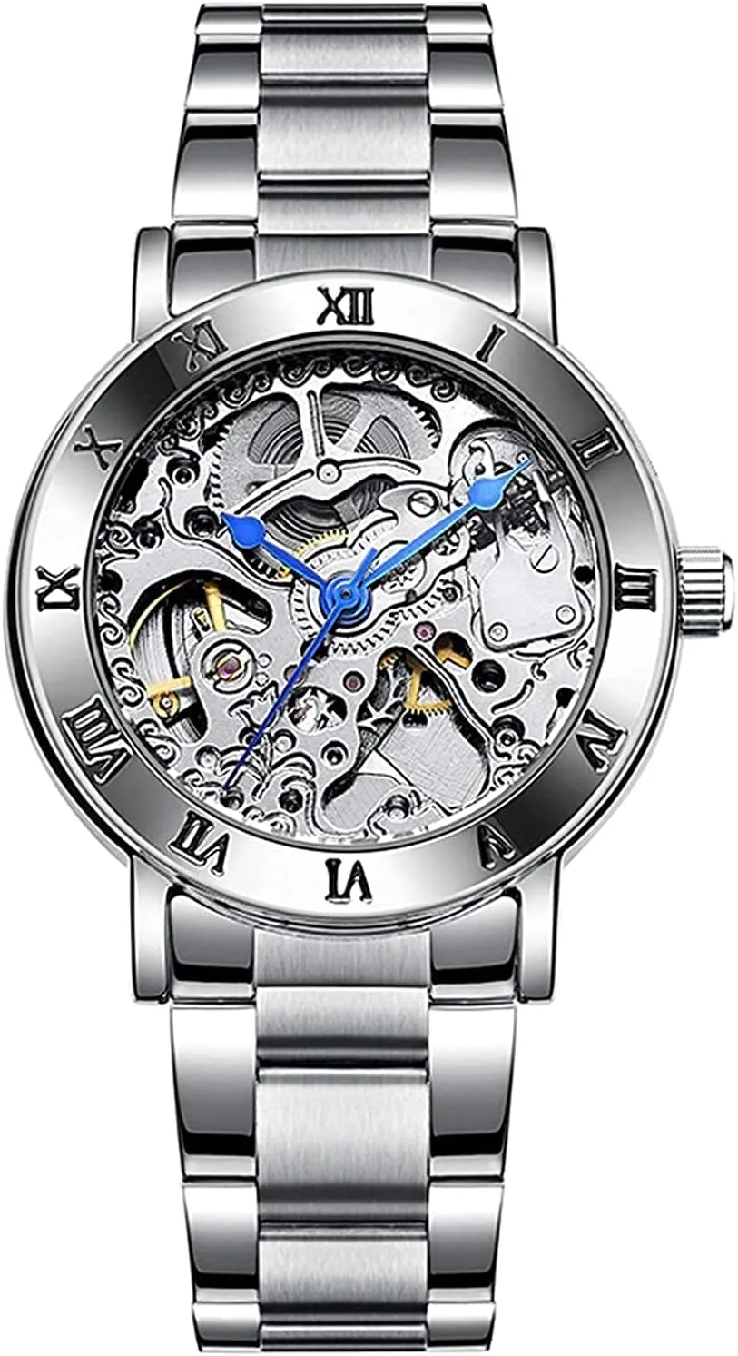 Mechanical Women Wrist Watch SENRUD Luxury Women's Automatic-self-Wind Watch Ladies Fashion treatment Full Steel Band Skeleton Waterproof 