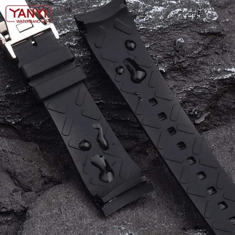 medium fluctuation aptitude Curved End Wristwatches Belt Rubber Watch Strap 22mm For Iwc IW390502 IW390209 Watchband Folding Clasp 