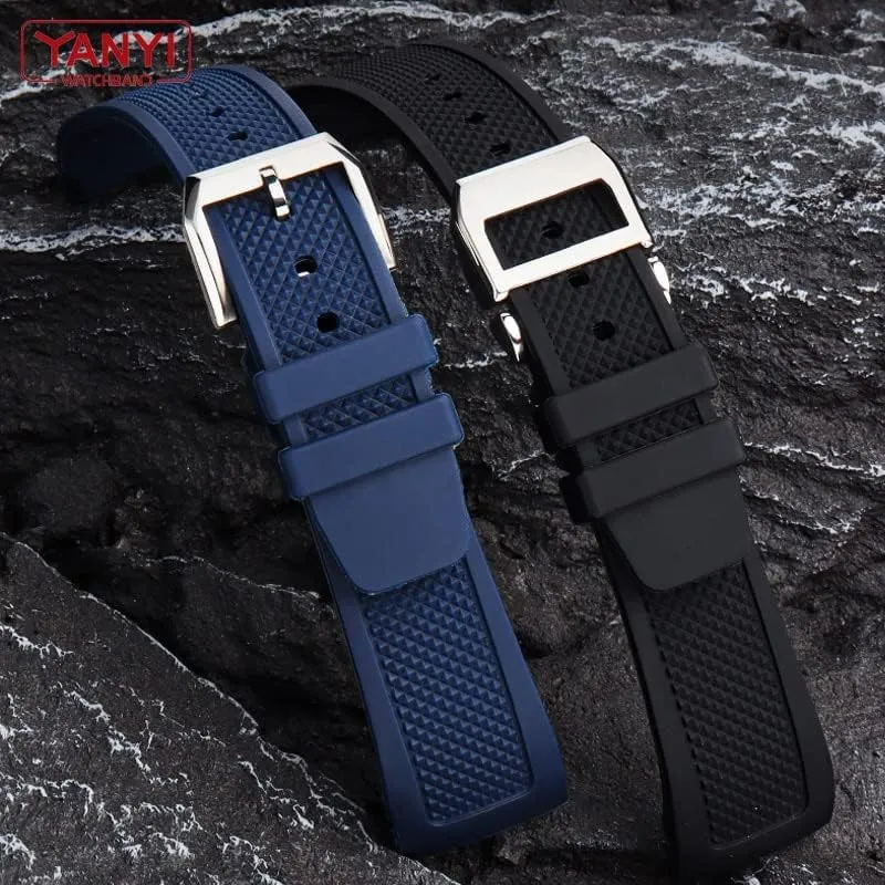 medium fluctuation aptitude Curved End Wristwatches Belt Rubber Watch Strap 22mm For Iwc IW390502 IW390209 Watchband Folding Clasp 