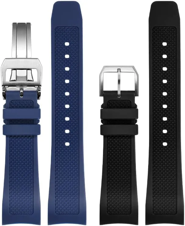 medium fluctuation aptitude Curved End Wristwatches Belt Rubber Watch Strap 22mm For Iwc IW390502 IW390209 Watchband Folding Clasp 