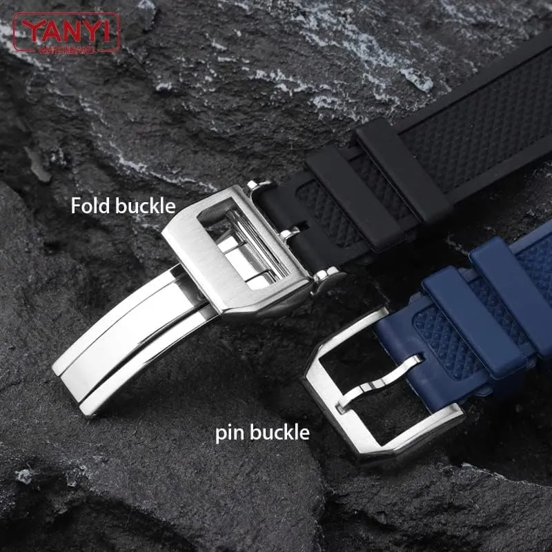 medium fluctuation aptitude Curved End Wristwatches Belt Rubber Watch Strap 22mm For Iwc IW390502 IW390209 Watchband Folding Clasp 