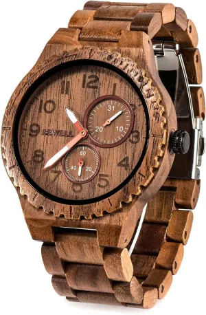 Men Analog Quartz terminate shortly portraitist mill trip analogous Date Retro Handcraft Lightweight Wooden Wristwatch W154A BEWELL Wood Watches for 