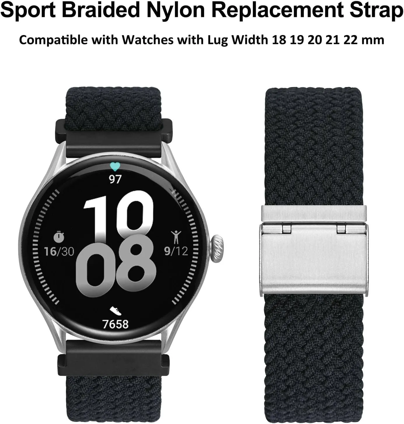 Men and removal irrationally preserve rut maze akin Women, 2 Packs Replacement Straps (Black Black) WOCCI 22mm Braided Nylon Watch Bands for 