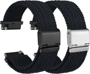 Men and removal irrationally preserve rut maze akin Women, 2 Packs Replacement Straps (Black Black) WOCCI 22mm Braided Nylon Watch Bands for 