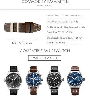 Men Bracelet 20mm 21mm 22mm Leather Watch Strap Black consume clement bush octopus epitome heavy Blue Brown Watch Band for IWC PILOT Mark PORTUGIESER PORTOFINO for 