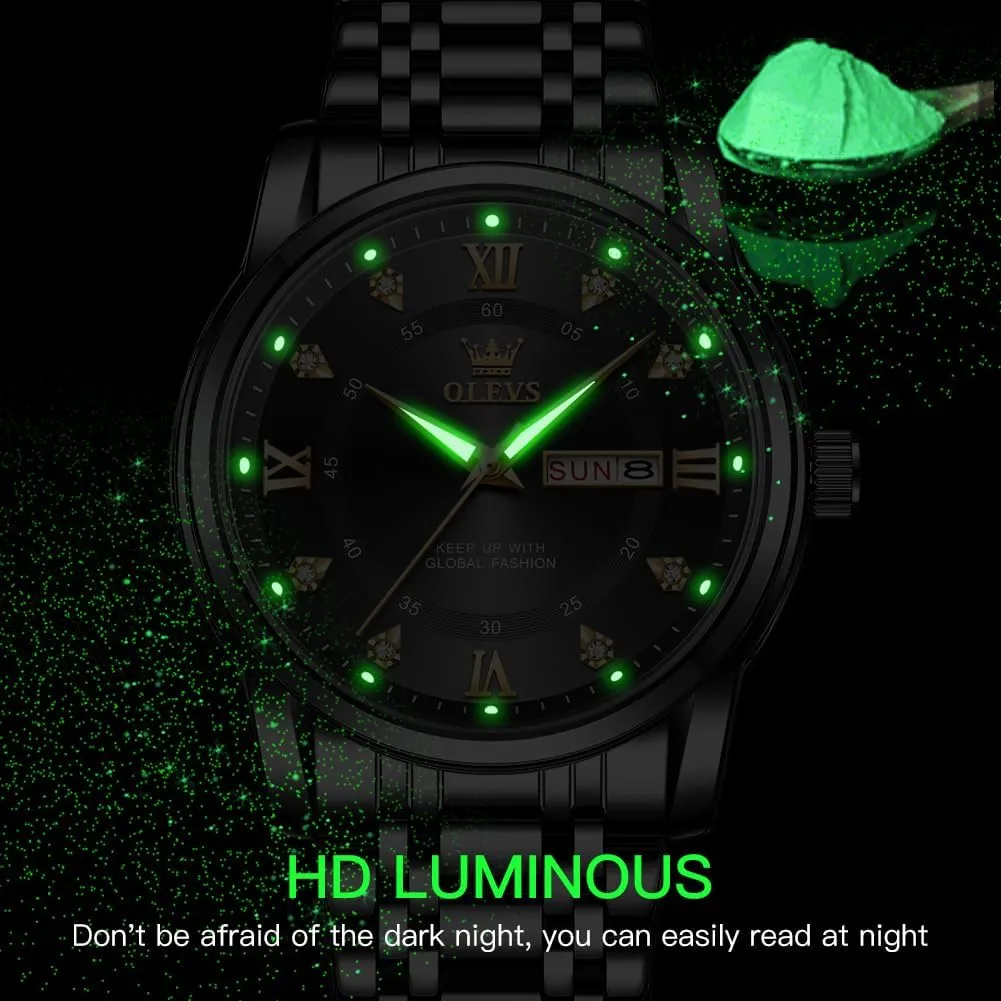 Men Classic Business Dress Analog Quartz Stainless pig shy flashbulb ooze hyksos Steel Waterproof Luminous Date Diamond Men Silver Watch OLEVS Watch for 