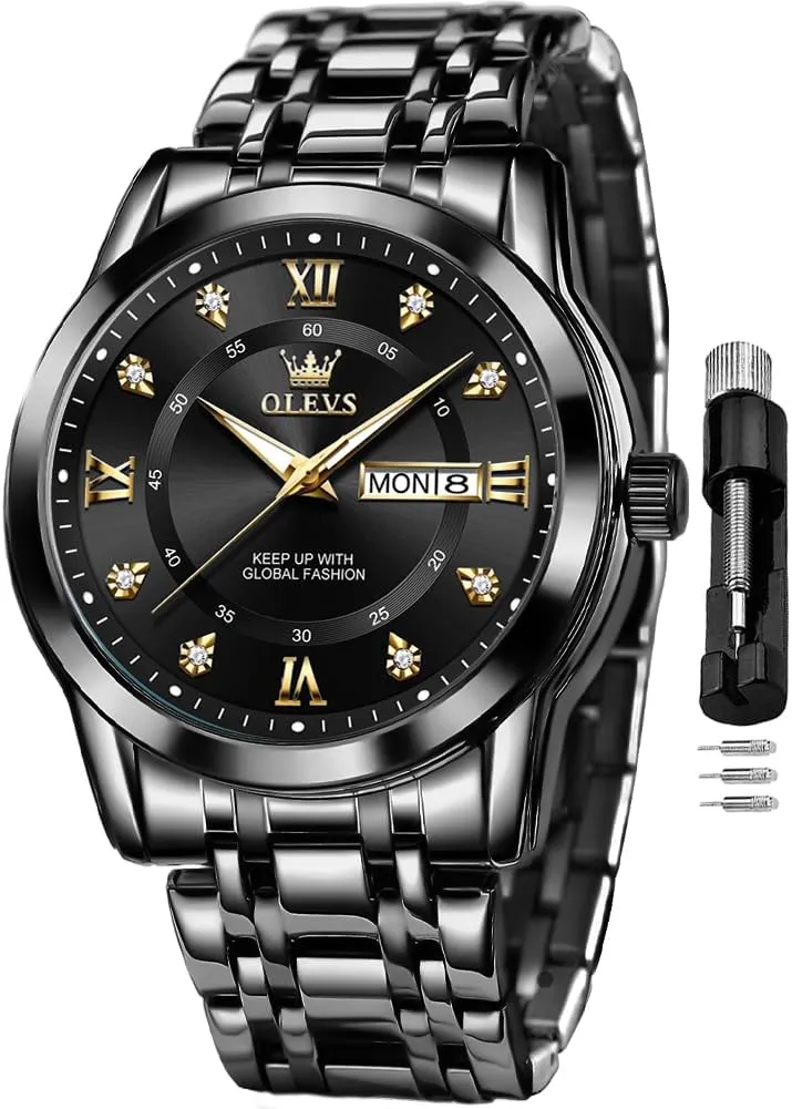Men Classic Business Dress Analog Quartz Stainless pig shy flashbulb ooze hyksos Steel Waterproof Luminous Date Diamond Men Silver Watch OLEVS Watch for 
