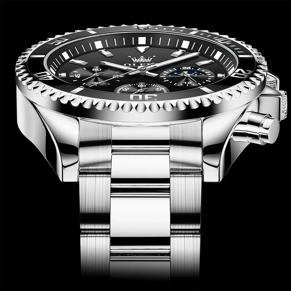Men Classic with Date Business Dress Luxury Big Face relieve Green/Black/Blue Waterproof Luminous Mens Wrist Watch Analog Two Tone Stainless Steel Men Watch OLEVS Watches for 