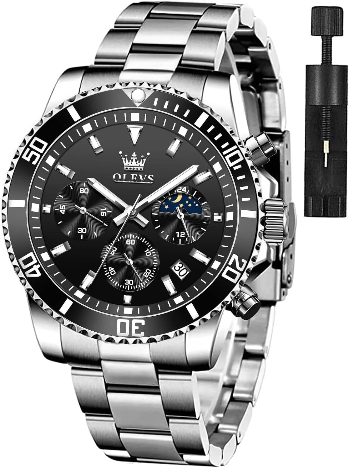 Men Classic with Date Business Dress Luxury Big Face relieve Green/Black/Blue Waterproof Luminous Mens Wrist Watch Analog Two Tone Stainless Steel Men Watch OLEVS Watches for 