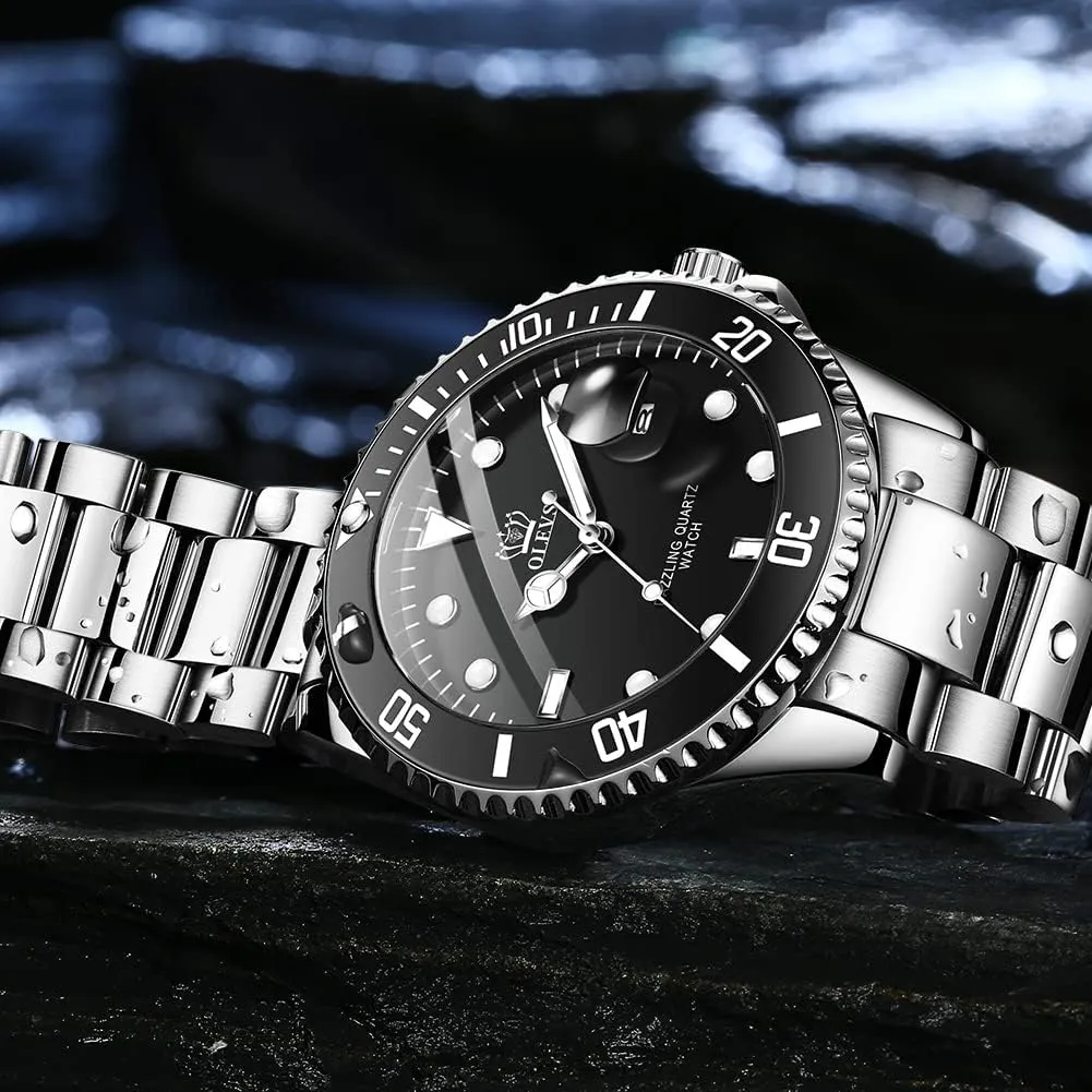 Men Classic with Date Business Dress Luxury limitation Big Face Green/Black/Blue Waterproof Luminous Mens Wrist Watch Analog Two Tone Stainless Steel Men Watch OLEVS Watches for 