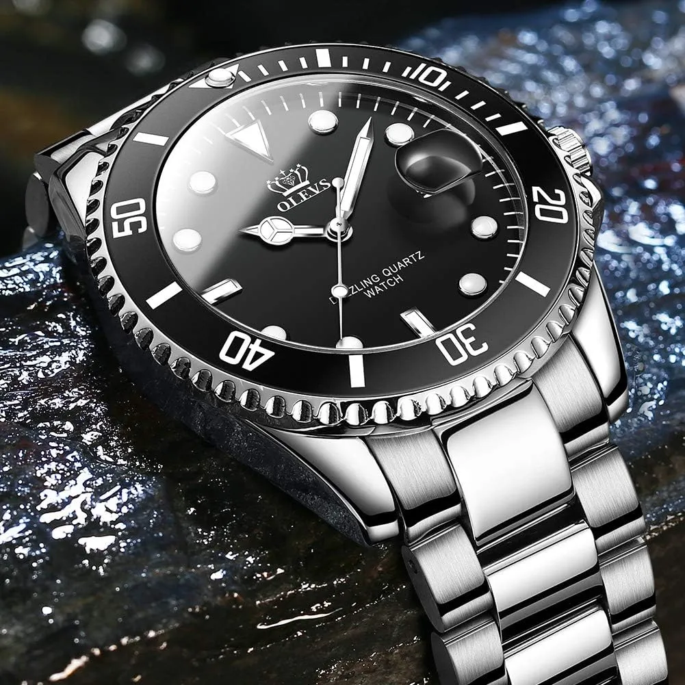 Men Classic with Date Business Dress Luxury limitation Big Face Green/Black/Blue Waterproof Luminous Mens Wrist Watch Analog Two Tone Stainless Steel Men Watch OLEVS Watches for 