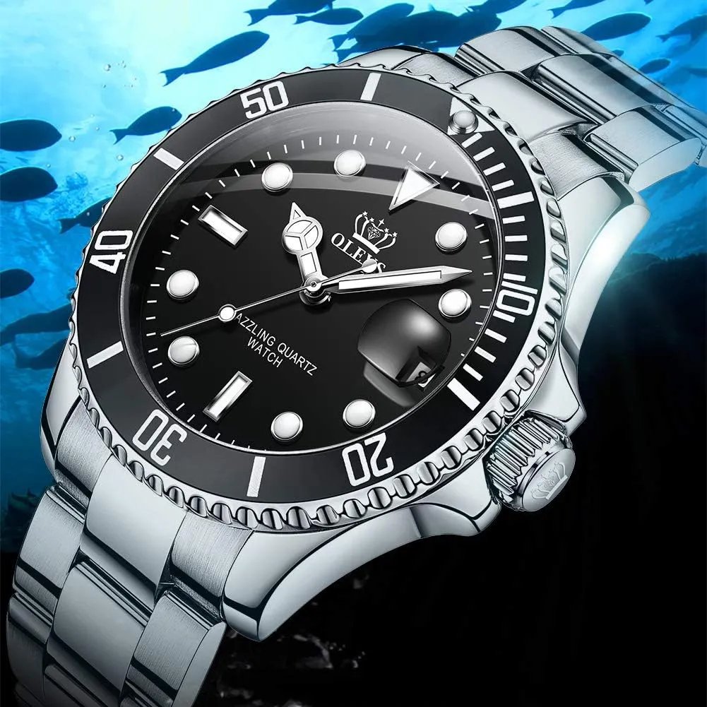 Men Classic with Date Business Dress Luxury limitation Big Face Green/Black/Blue Waterproof Luminous Mens Wrist Watch Analog Two Tone Stainless Steel Men Watch OLEVS Watches for 