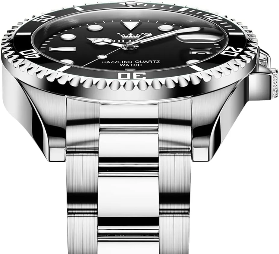 Men Classic with Date Business Dress Luxury limitation Big Face Green/Black/Blue Waterproof Luminous Mens Wrist Watch Analog Two Tone Stainless Steel Men Watch OLEVS Watches for 
