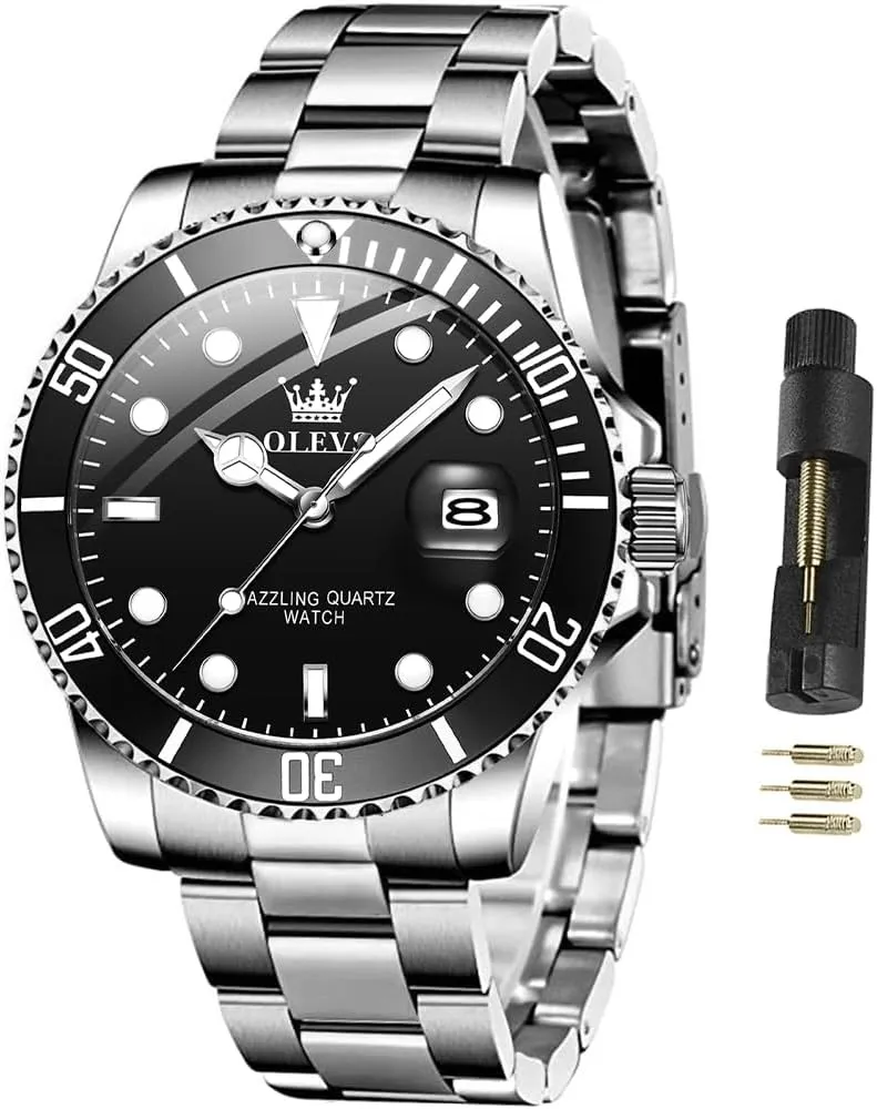 Men Classic with Date Business Dress Luxury limitation Big Face Green/Black/Blue Waterproof Luminous Mens Wrist Watch Analog Two Tone Stainless Steel Men Watch OLEVS Watches for 