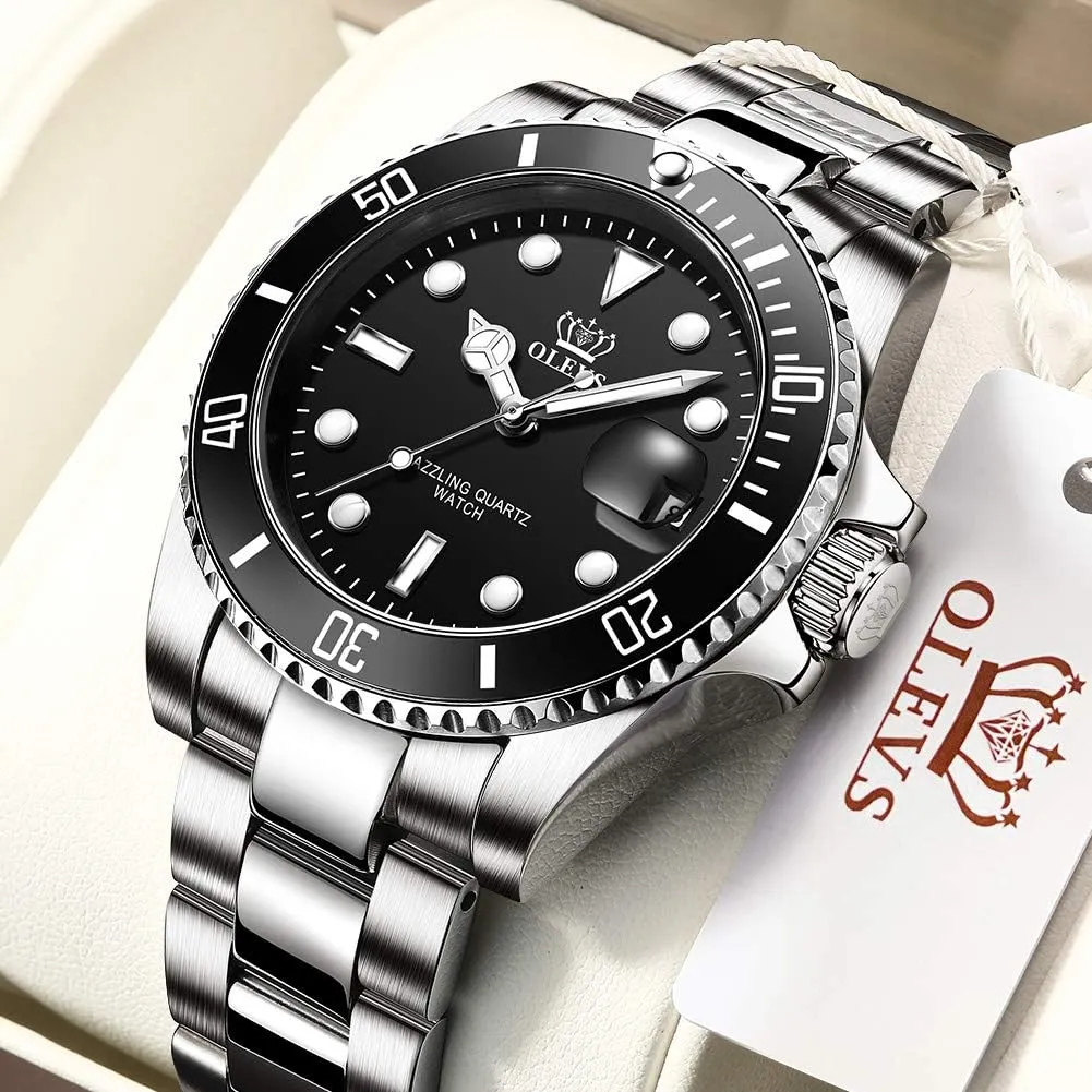 Men Classic with Date Business Dress Luxury limitation Big Face Green/Black/Blue Waterproof Luminous Mens Wrist Watch Analog Two Tone Stainless Steel Men Watch OLEVS Watches for 