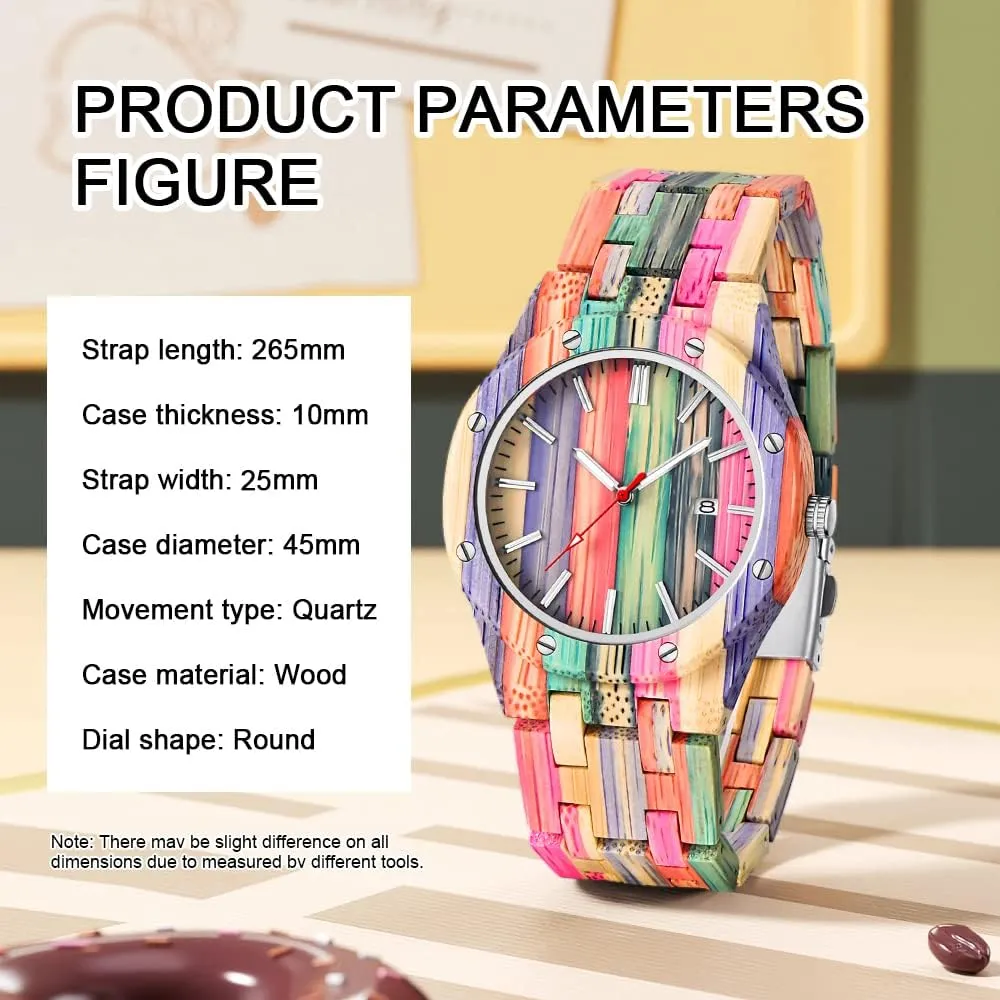 Men Handmade Colorful Bamboo Engraved Wood Watch Analog Quartz Men's Wooden Watch Dentily Wooden pants February totally scoff Watches for 