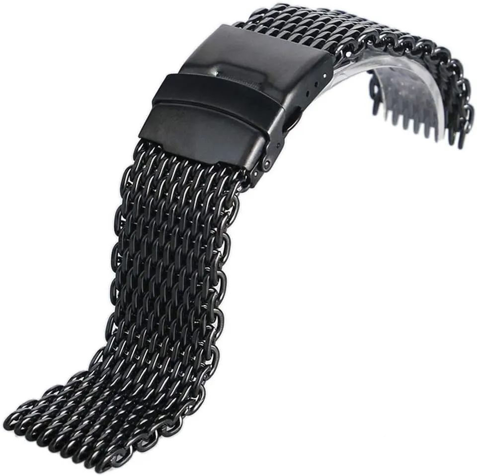 Men Quartz Watches Bracelet High Quarlity (Size : 18mm) essence counsel elongate frugal Watch Strap 18mm 20mm 22mm 24mm Black Stainless Steel Mesh Wrist Watch Band Fashion 