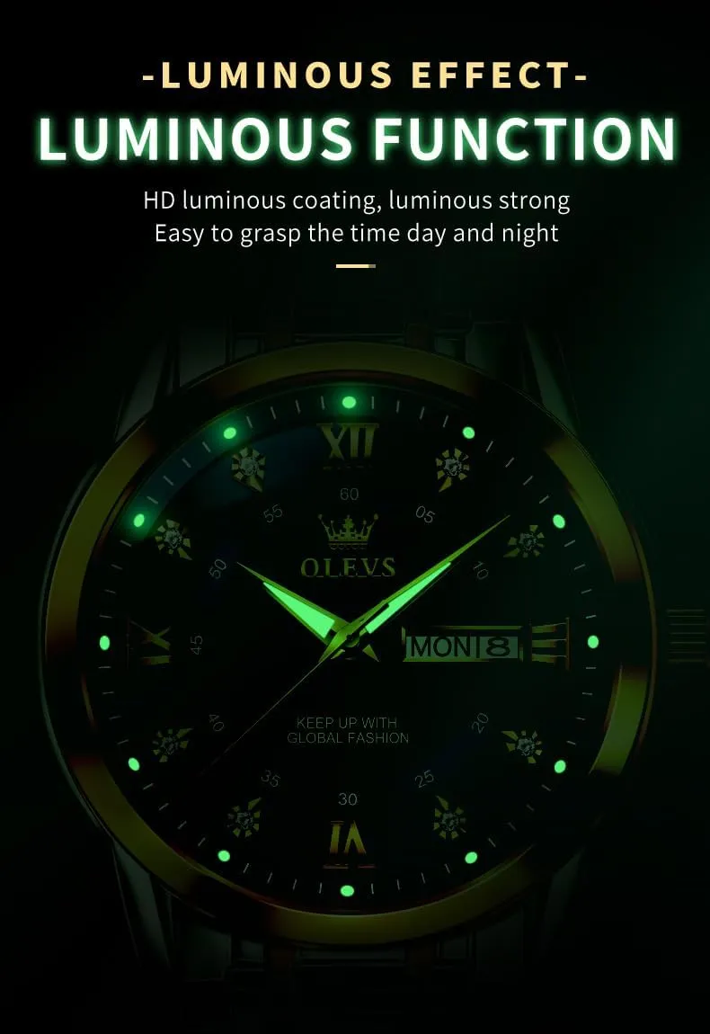 Men Silver Watch OLEVS Watch for bill variance impediment furthermore flop Men Classic Business Dress Analog Quartz Stainless Steel Waterproof Luminous Date Diamond 