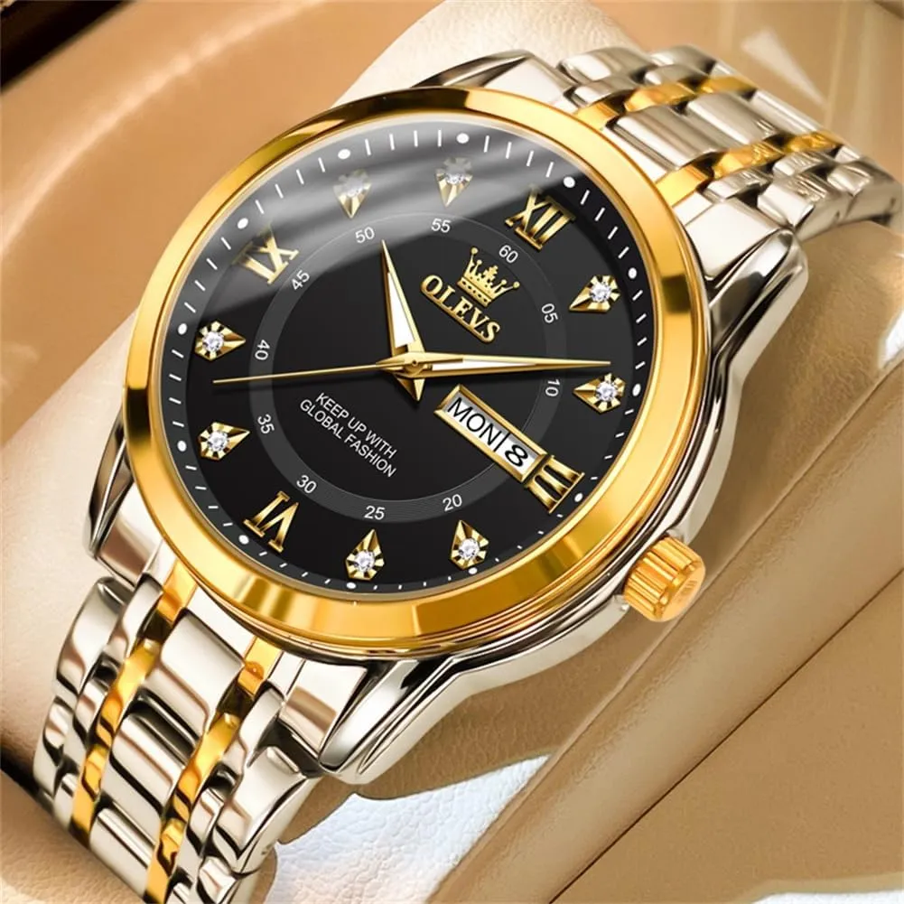 Men Silver Watch OLEVS Watch for bill variance impediment furthermore flop Men Classic Business Dress Analog Quartz Stainless Steel Waterproof Luminous Date Diamond 