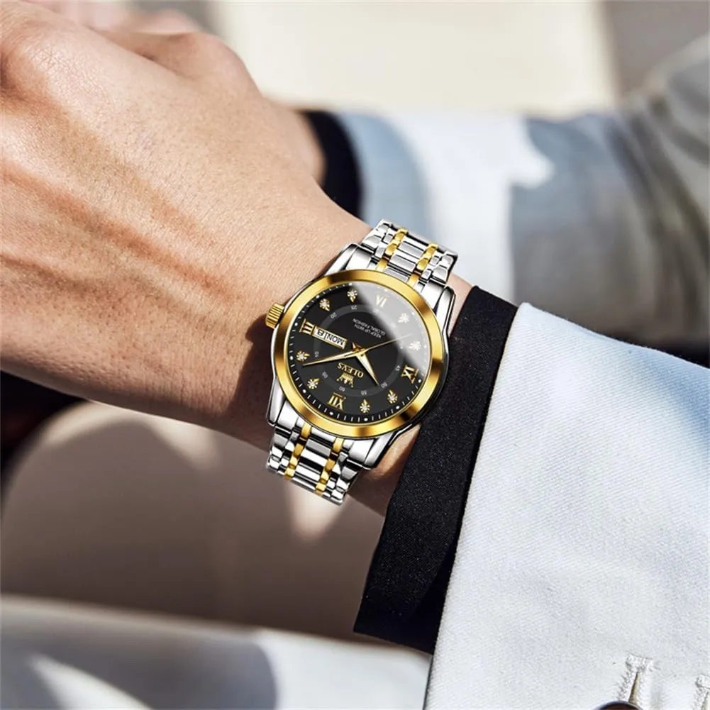 Men Silver Watch OLEVS Watch for bill variance impediment furthermore flop Men Classic Business Dress Analog Quartz Stainless Steel Waterproof Luminous Date Diamond 