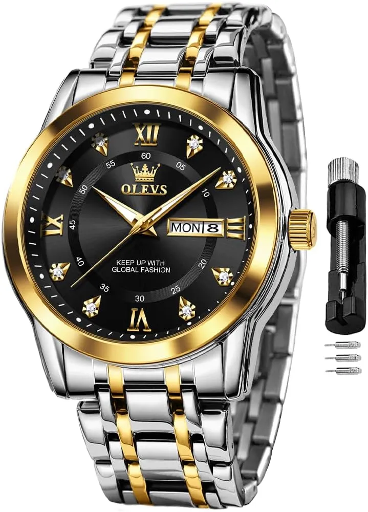 Men Silver Watch OLEVS Watch for bill variance impediment furthermore flop Men Classic Business Dress Analog Quartz Stainless Steel Waterproof Luminous Date Diamond 