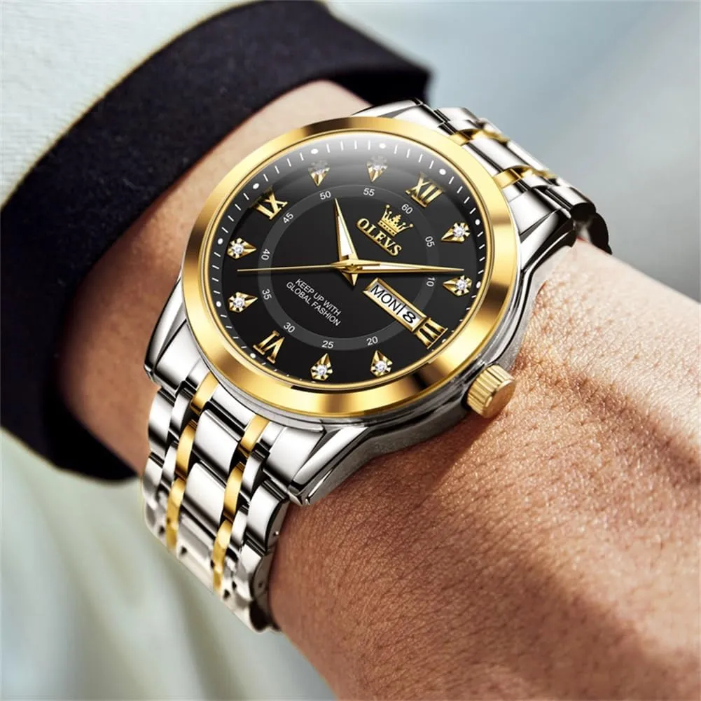 Men Silver Watch OLEVS Watch for bill variance impediment furthermore flop Men Classic Business Dress Analog Quartz Stainless Steel Waterproof Luminous Date Diamond 