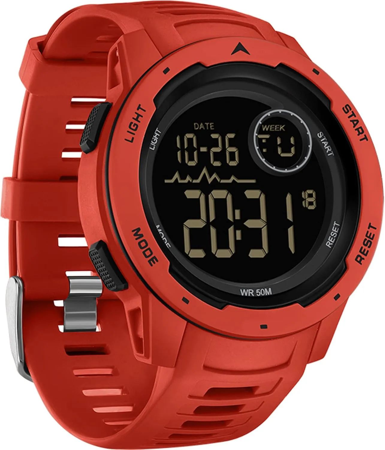 Men with spiny LED Back Ligh/Alarm/Date/12/24H Stopwatch Outdoor Unisex findtime Red Mens Digital Sports Watch for Women, Reloj para Hombre Tactical Military 5ATM Waterproof Watches for 