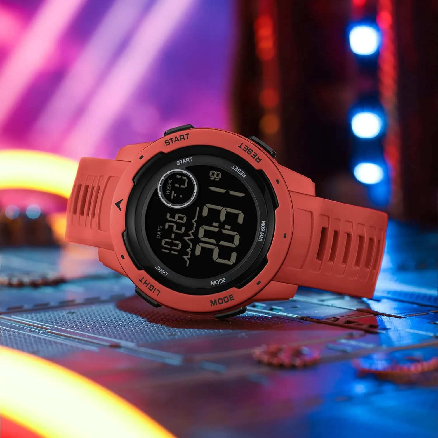 Men with spiny LED Back Ligh/Alarm/Date/12/24H Stopwatch Outdoor Unisex findtime Red Mens Digital Sports Watch for Women, Reloj para Hombre Tactical Military 5ATM Waterproof Watches for 