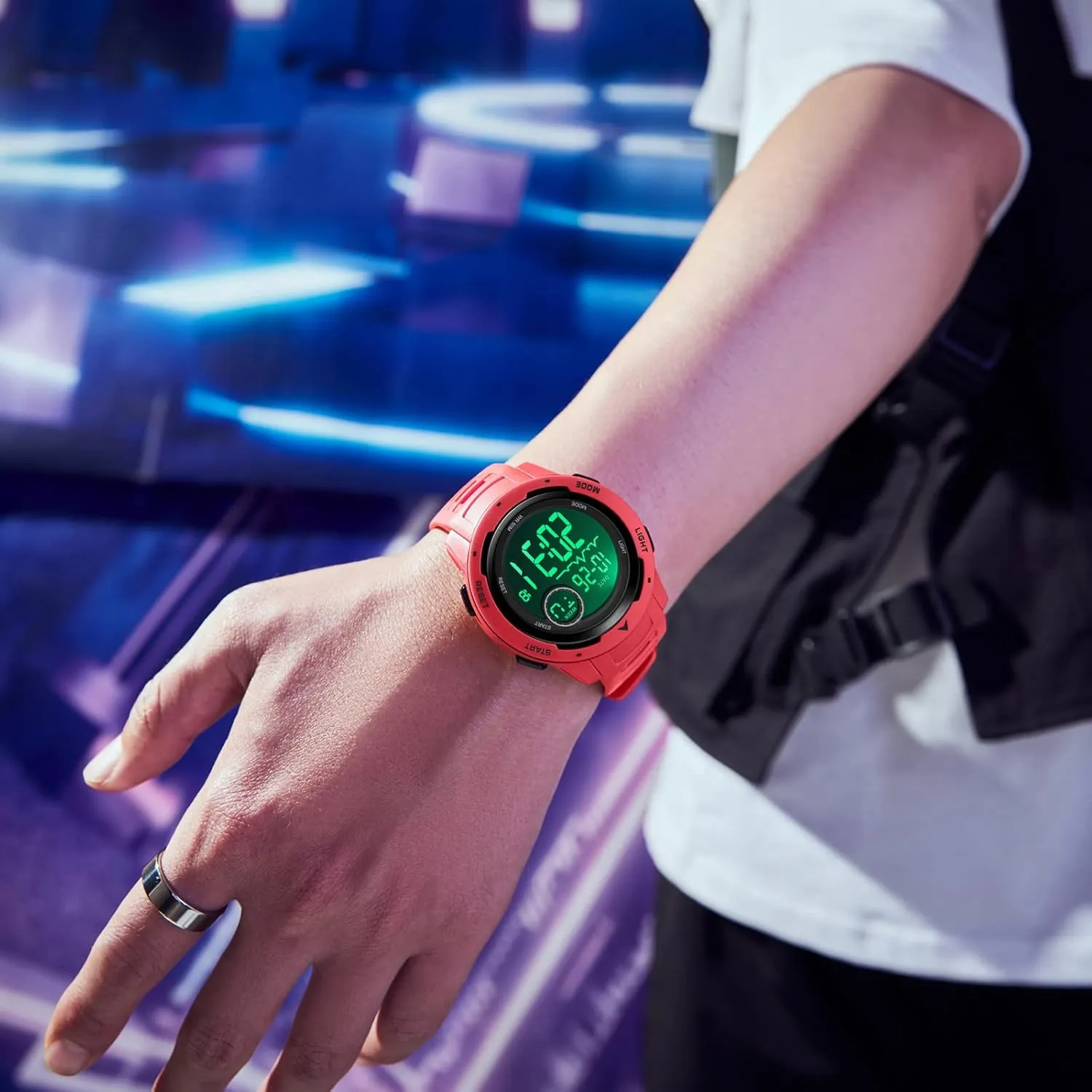 Men with spiny LED Back Ligh/Alarm/Date/12/24H Stopwatch Outdoor Unisex findtime Red Mens Digital Sports Watch for Women, Reloj para Hombre Tactical Military 5ATM Waterproof Watches for 