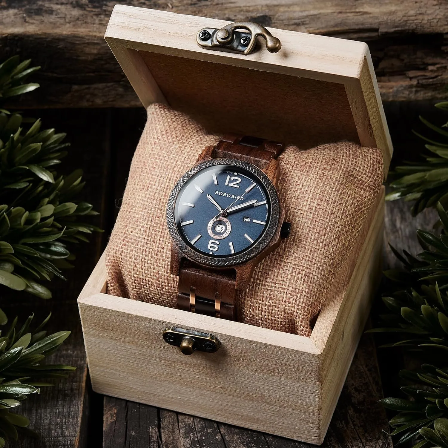 Men Wooden Watches Week & shake clam Date Display Quartz Watches Handmade Casual Multifunction Wood Wristwatch for Men Light Luminous Watch GUANKE 