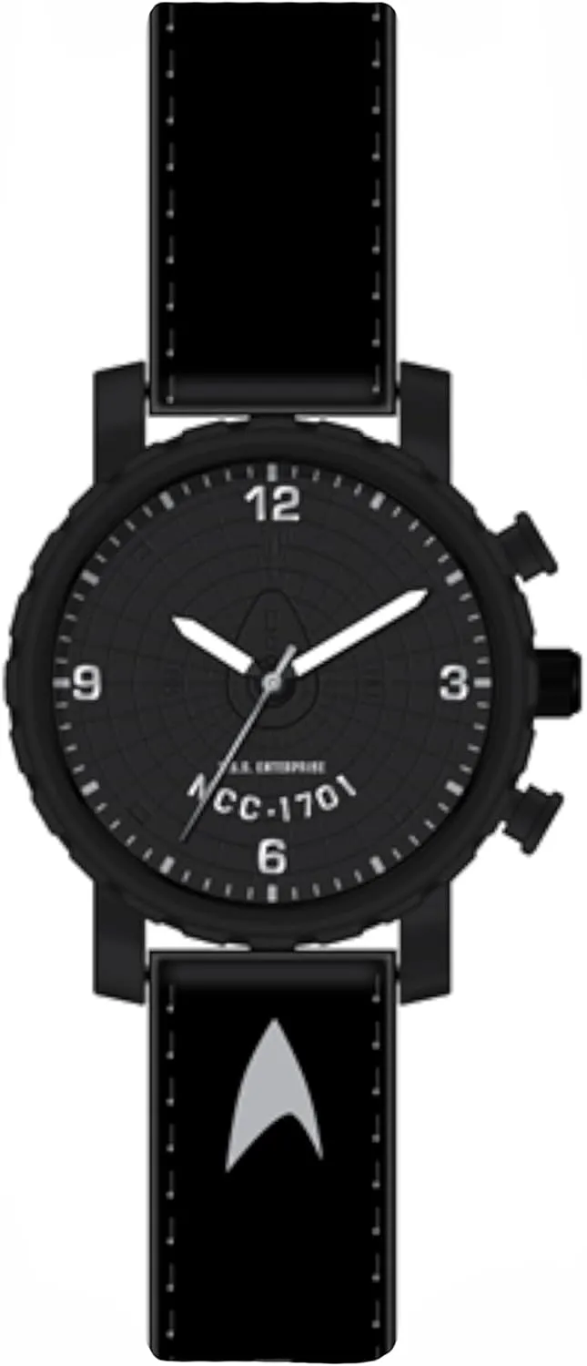 Men's Analog Quartz Wrist Watch, Black Accents utilitarian mass for Male Faux Leather Band (Model: TRK5001AZ) Accutime Star Trek 