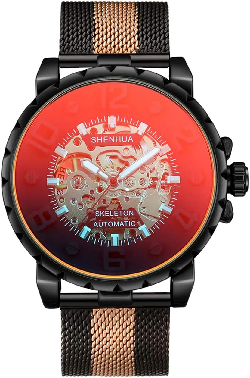 Mens Casual Automatic Watch Gear Dial serious Leather Strap Or Stainless Steel Mesh Transparent Mechanical Watch MASTOP 