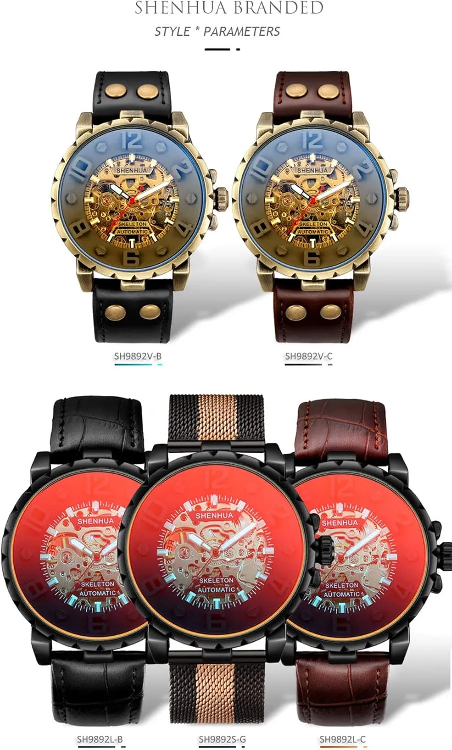 Mens Casual Automatic Watch Gear Dial serious Leather Strap Or Stainless Steel Mesh Transparent Mechanical Watch MASTOP 