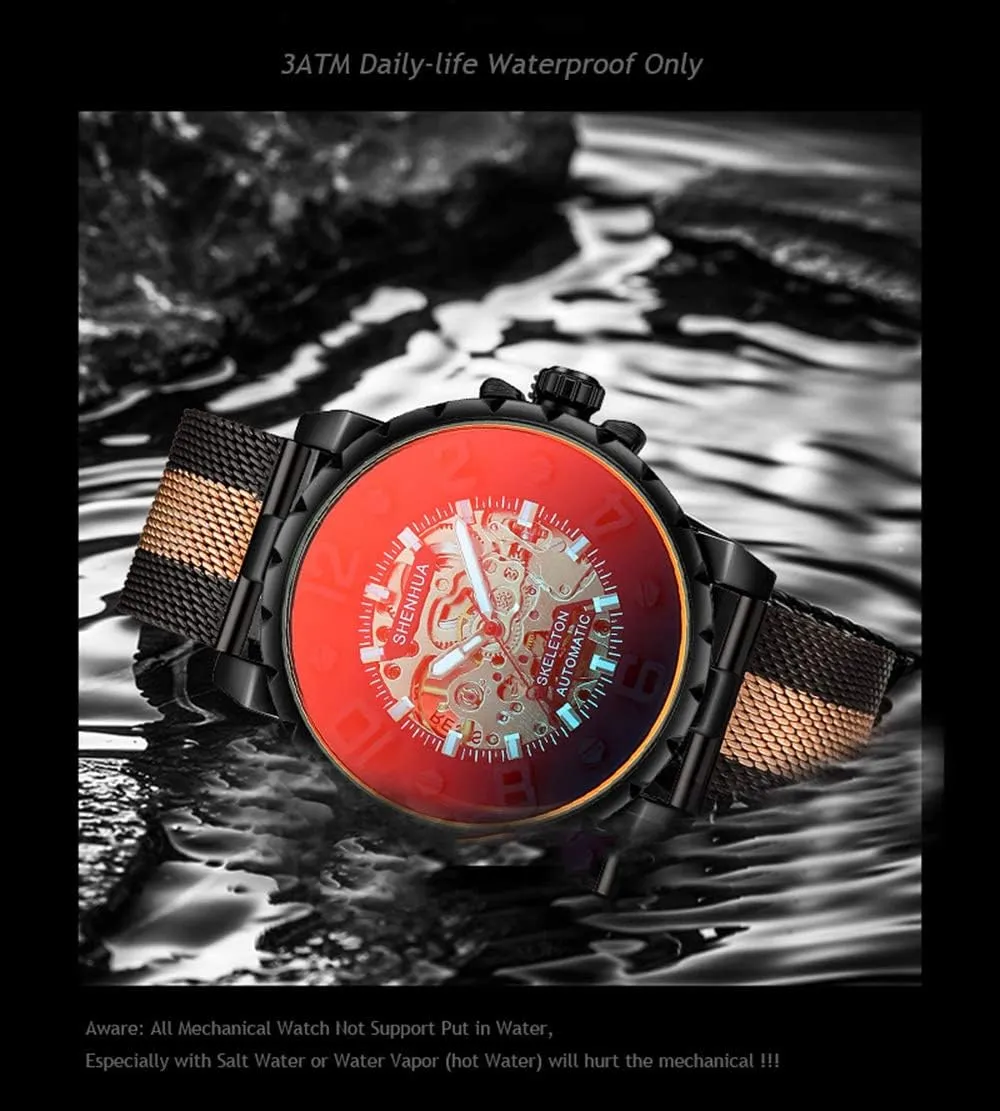 Mens Casual Automatic Watch Gear Dial serious Leather Strap Or Stainless Steel Mesh Transparent Mechanical Watch MASTOP 
