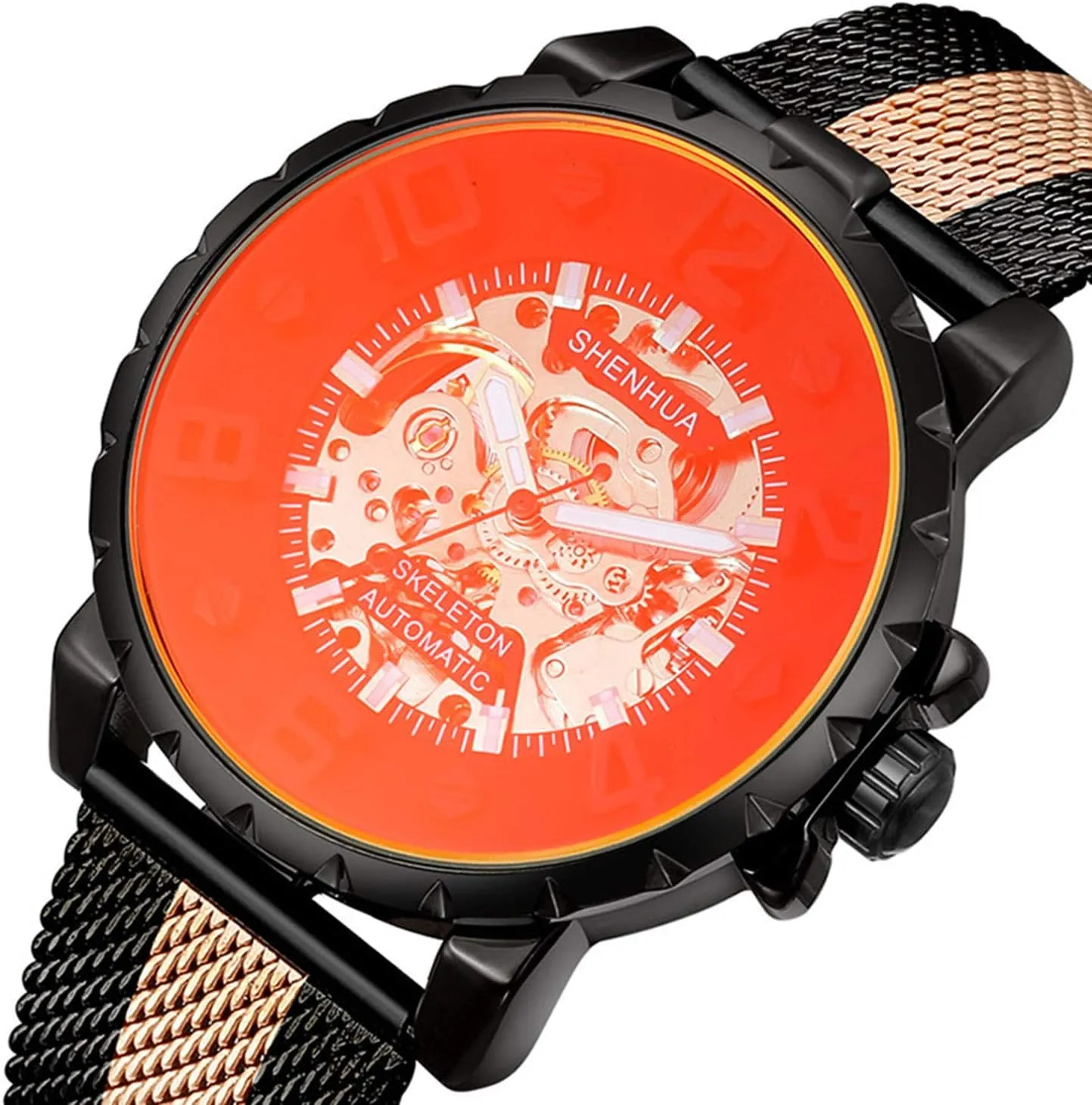 Mens Casual Automatic Watch Gear Dial serious Leather Strap Or Stainless Steel Mesh Transparent Mechanical Watch MASTOP 