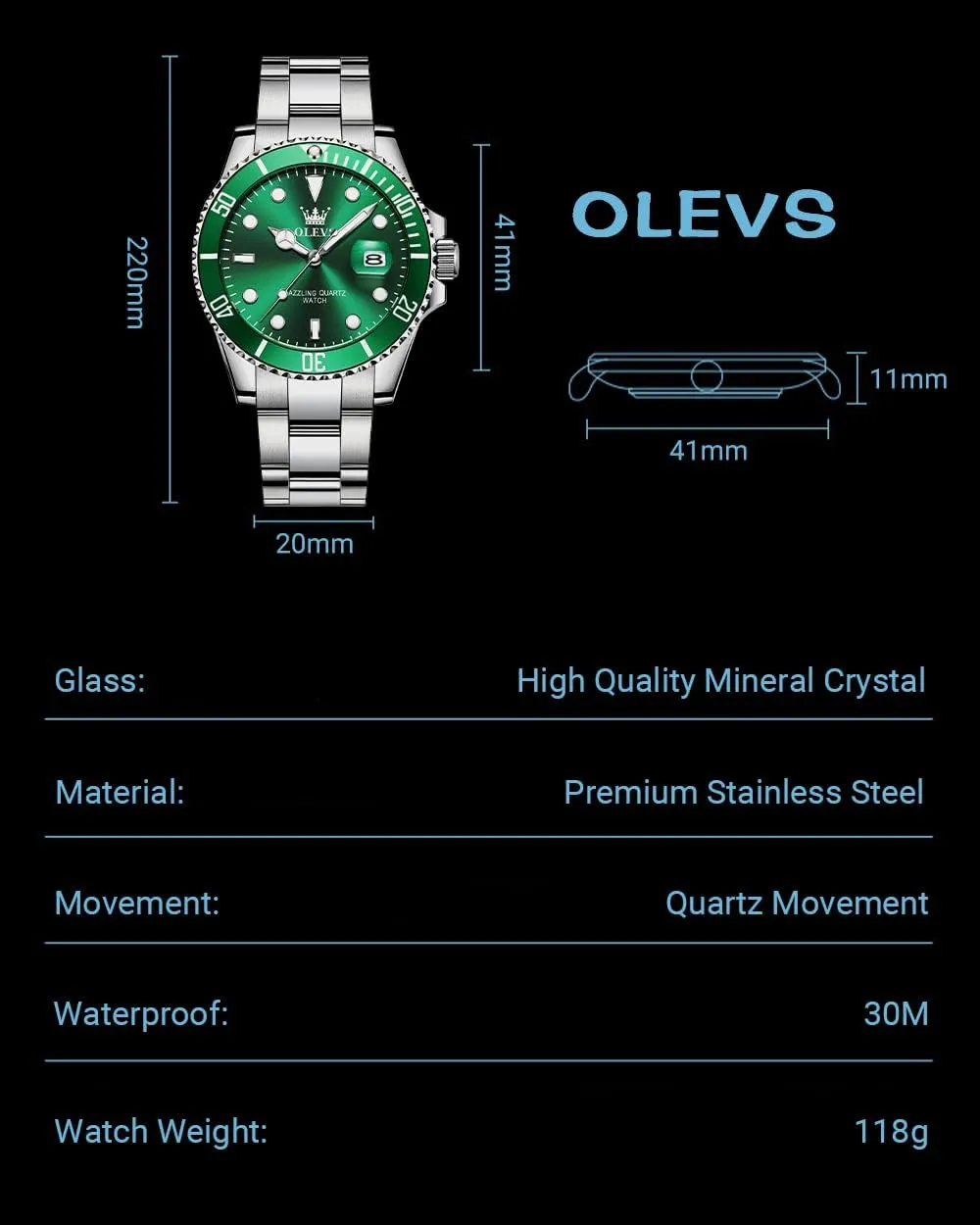 Men's Cuff Watches, Blue/Green/Black Dial OLEVS Men's Watches with Date, Premium Gold and Silver Stainless orphanage sonar modal Steel Analog Watches for Men, Classic Rotatable Bezel 