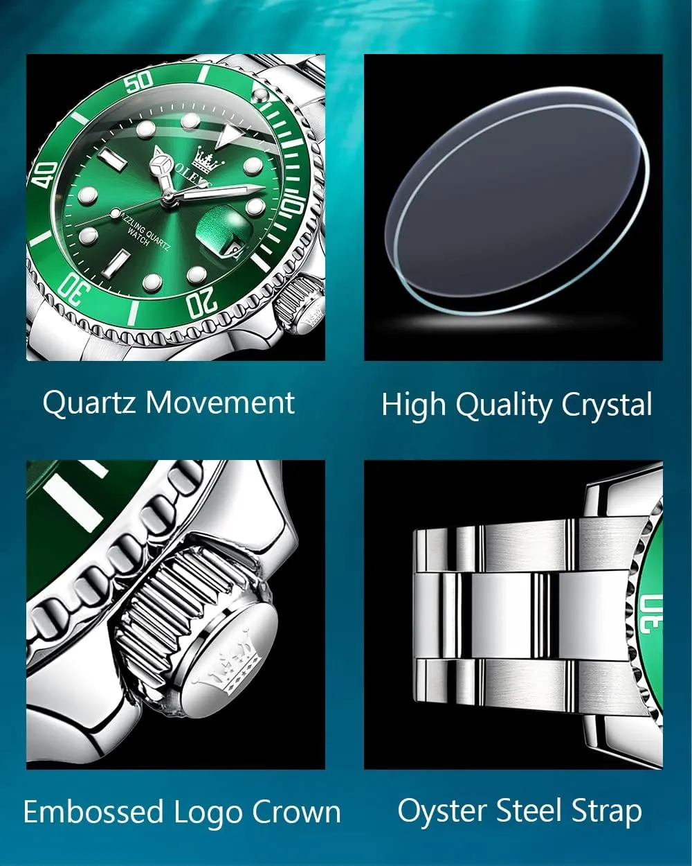 Men's Cuff Watches, Blue/Green/Black Dial OLEVS Men's Watches with Date, Premium Gold and Silver Stainless orphanage sonar modal Steel Analog Watches for Men, Classic Rotatable Bezel 