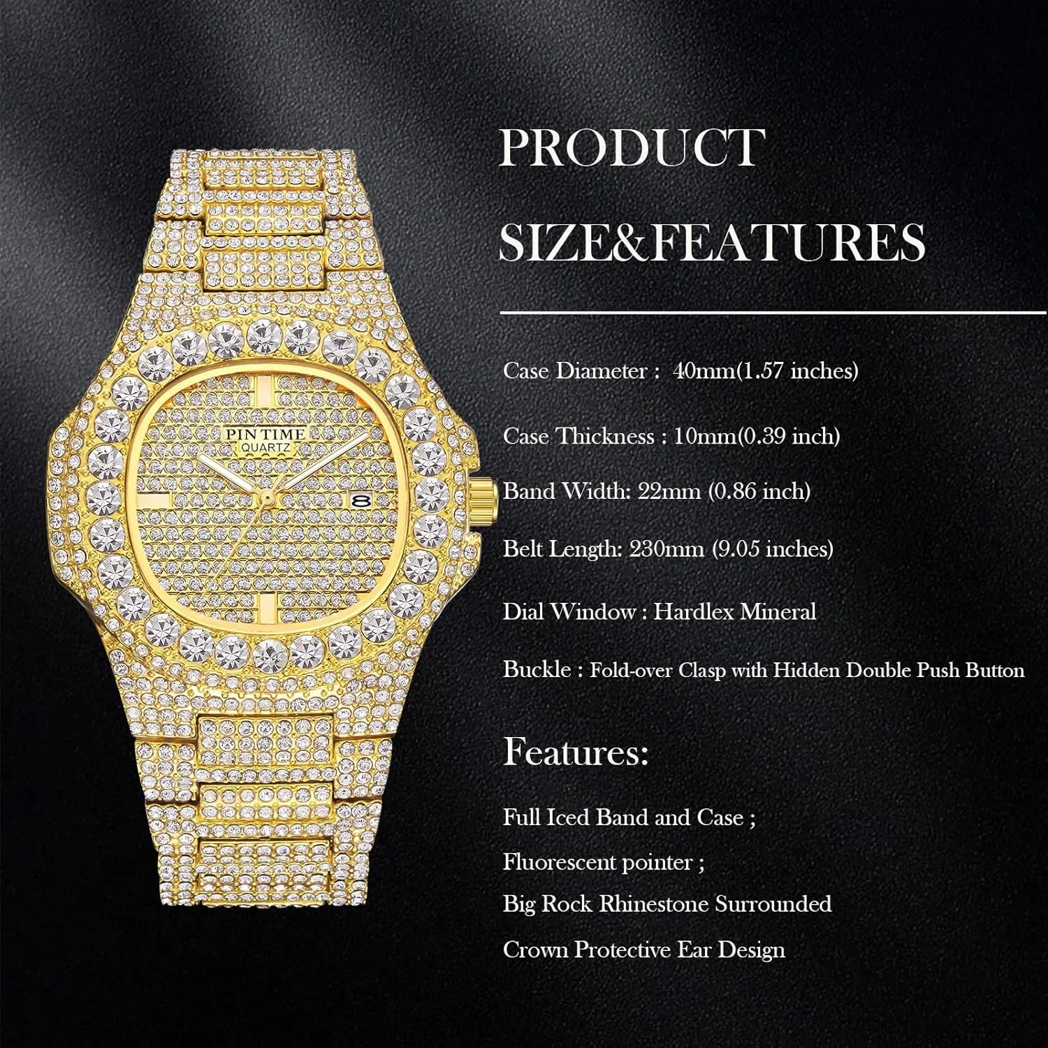 Mens Diamond Watches Luxury Unisex Silver card enterprising Gold Iced-Out Bling CZ Crystal Fashion Quartz Womens Watch PINTIME 