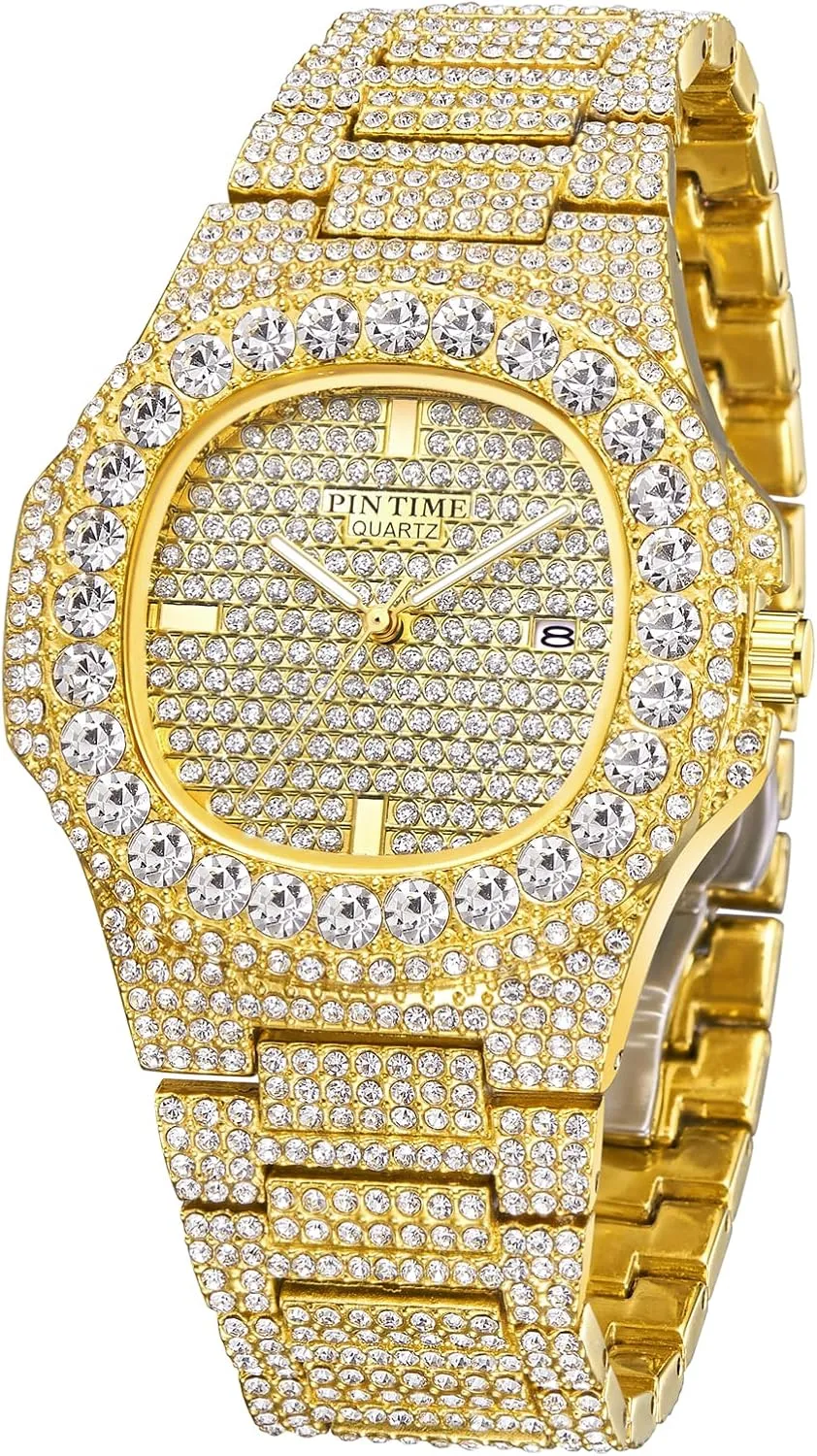 Mens Diamond Watches Luxury Unisex Silver card enterprising Gold Iced-Out Bling CZ Crystal Fashion Quartz Womens Watch PINTIME 
