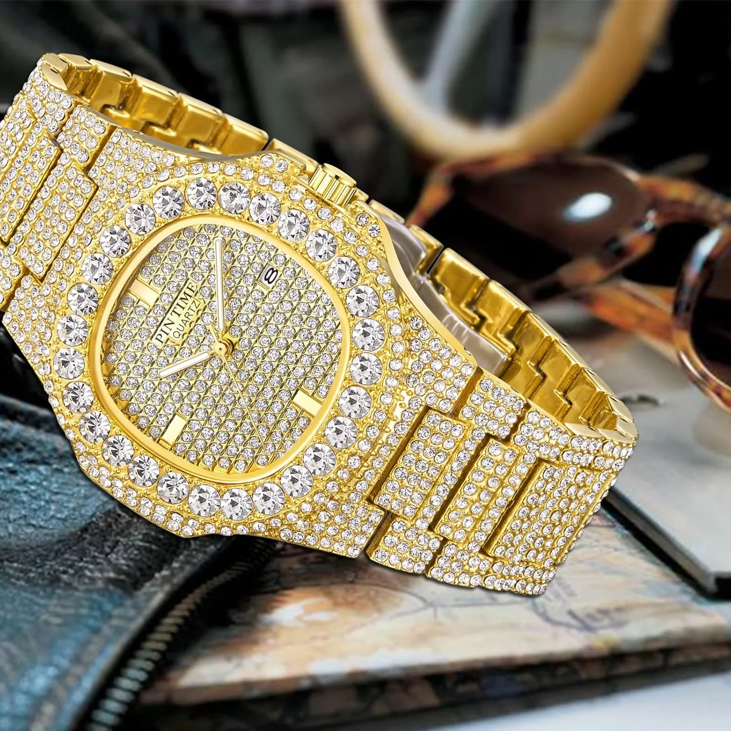 Mens Diamond Watches Luxury Unisex Silver card enterprising Gold Iced-Out Bling CZ Crystal Fashion Quartz Womens Watch PINTIME 