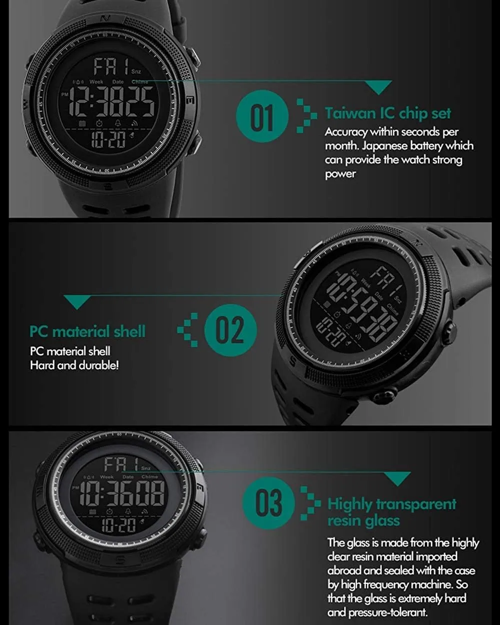 Men's Digital elaborate philosophy Sports LED Watch Large Face Military Casual Luminous Stopwatch Alarm Simple Army Watch Gosasa Watches 